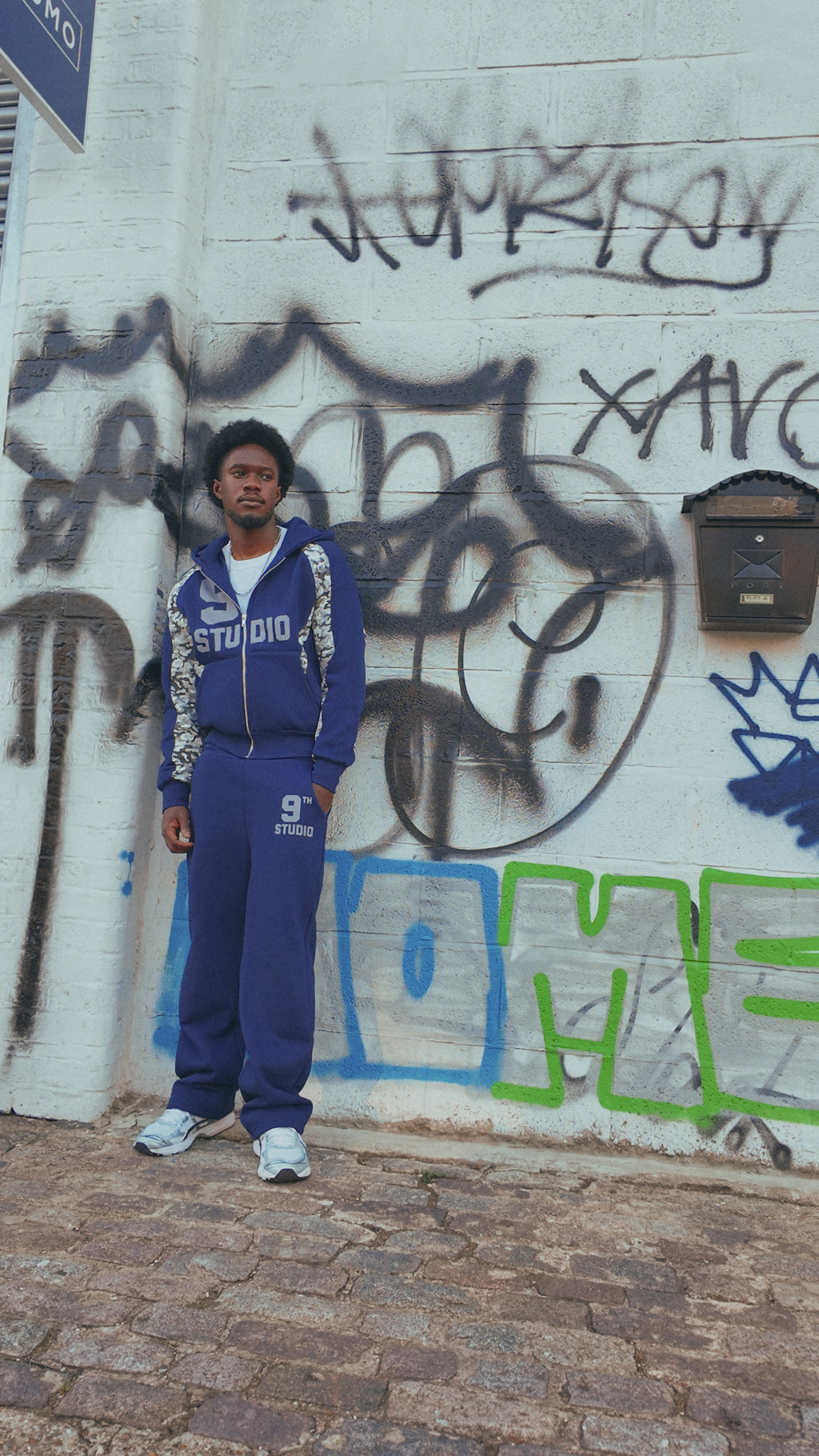 9th Studio Royal Blue Wide Leg Pants - graffiti wall