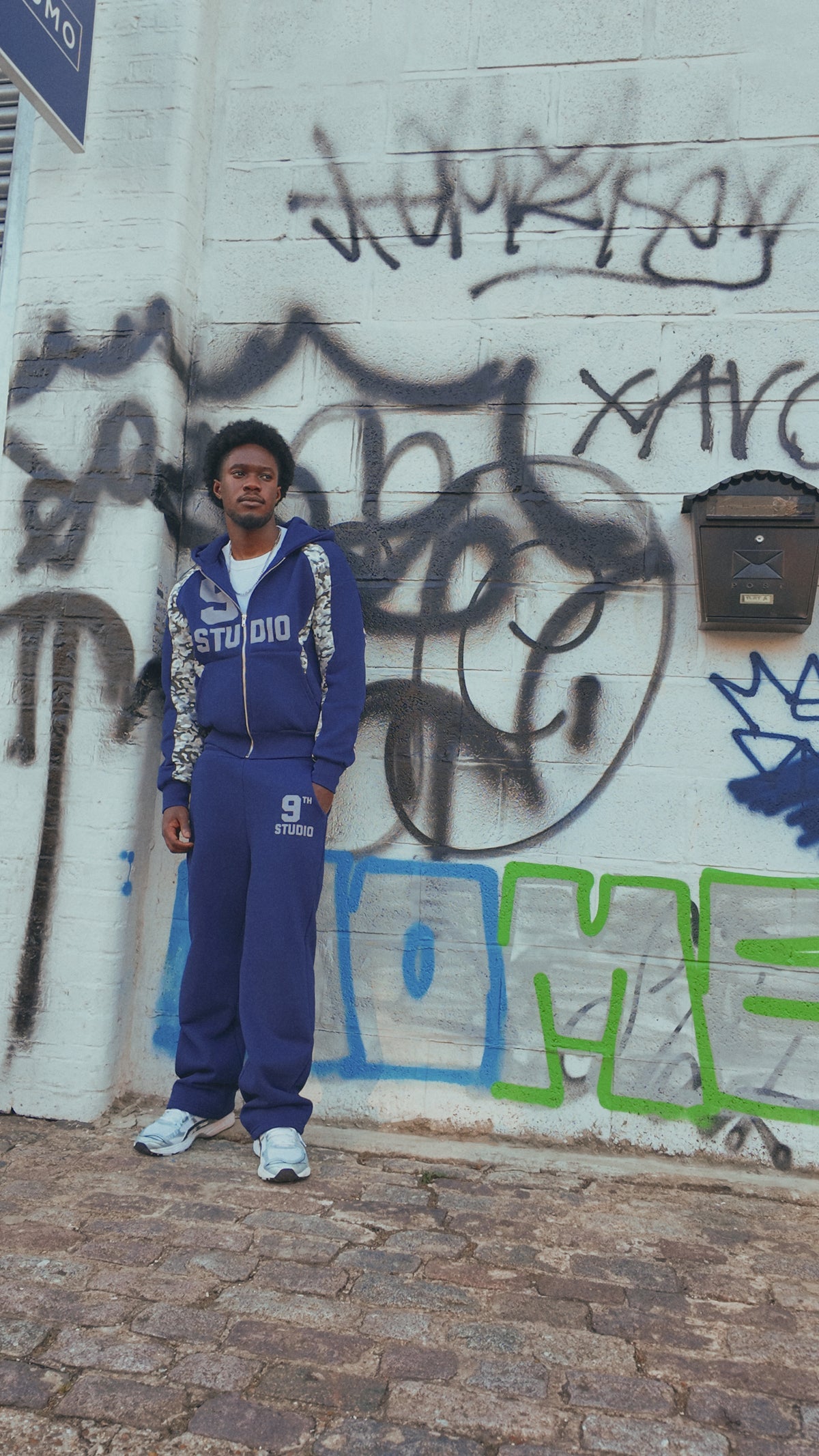 9th Studio Royal Blue Wide Leg Pants - graffiti wall