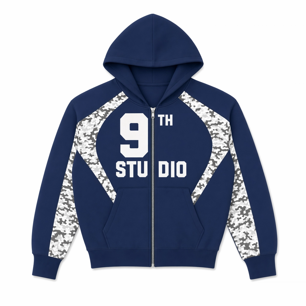 9th Studio Royal Blue Camo Zip Hoodie