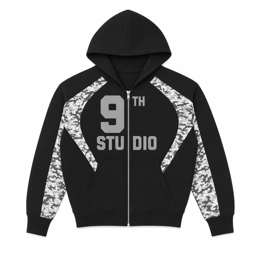 9th Studio Black Camo Zip Hoodie